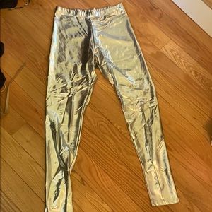Metallic silver leggings